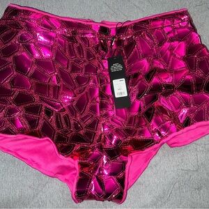 Fashion Nova Shiny Pink High-Waisted Shorts